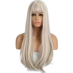 DieffematicJF Pruik Synthetic Long White Wig With Bangs Straight Hair Wig High Gloss Women Natural Wig