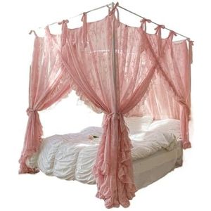 Kant Prinses 4 Hoek Post Klamboe for Meisjes Vrouwen Volwassen Elegante Bed Gordijn Luifel Bruiloft Slaapkamer Kinderkamers Decoratie (Color : Pink 2, Size : 180 * 200 * 210)