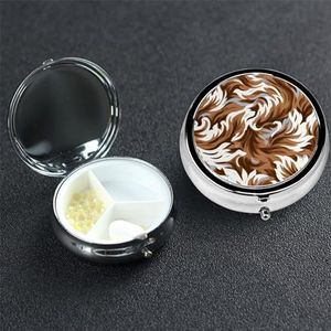 Bruine en witte pillendoos 3 compartimenten pillendoos ronde pil organiseren metalen waterdichte geneeskunde organizer doos voor reizen kleine pillencontainer draagbaar voor supplementen