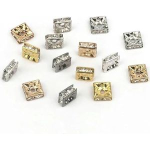 ORGEFY 50/100Pcs 6Mm 8Mm AB Zilver Kleur Vierkante Strass Rondelles Crystal Spacer Kralen Voor Sieraden Maken Diy Armband Ketting-mix-8mm 50Pcs