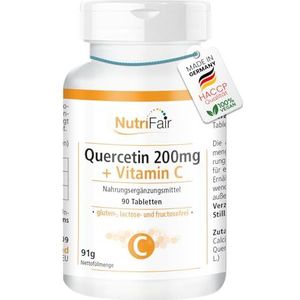 Quercetine 200mg + vitamine C - 90 tabletten - hoge dosering - 100% veganistisch - Duitse productie & laboratoriumtests - NutriFair | Premium & Fair