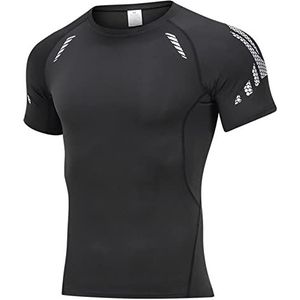 Rash Vest met korte mouwen voor heren, UPF 50+, Rash Guard, compressieshirt sneldrogend, wetsuit, zwemmen, basislaag, top voor sportschool, hardlopen, fietsen, wandelen, training, Zwart, XL