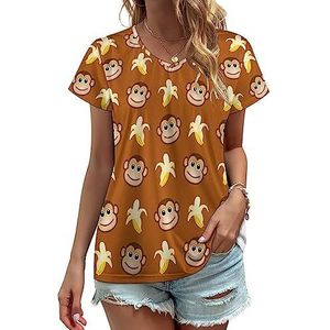 Monkeys Love Banana Dames V-hals T-shirts Leuke Grafische Korte Mouw Casual Tee Tops 5XL
