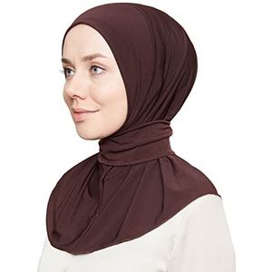 World of Shawls Hidjab klaar voor gebruik, snel aan te trekken, voor dames, meisjes, vrouwen, met knopen om achteraan dicht te maken, hoogwaardige sjaal van jersey, Chocolade Bruin, one size