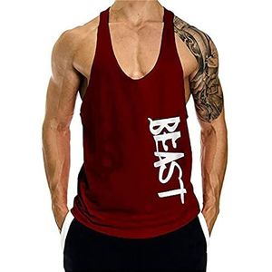 Cabeen Heren Beast Workout Sport Spier Tank Tops Gym Bodybuilding Fitness Mouwloze Shirts, Rood, XL