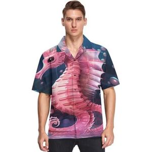 KAAVIYO Roze Licht Cool Art Zeepaardjes Shirts voor Mannen Korte Mouw Button Down Hawaiiaanse Shirt voor Zomer Strand, Patroon, 3XL