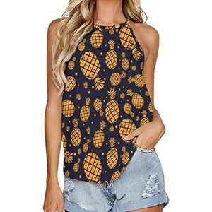 Pineapple Tanktop voor dames, zomer, mouwloos, T-shirts, halter, casual vest, blouse, print, T-shirt, L