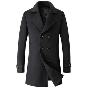 Wollen Herenjack Klassieke Erwtjas Met Dubbele Rij Knopen Winddichte Winterjas Warme Gewatteerde Gevoerde Uitloper (Color : Black, Size : Men-L)