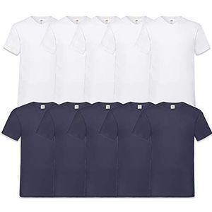 Fruit of the Loom T-shirt voor heren, met V-hals, voordeelverpakking van 10 stuks, 5 wit/5 navy, M