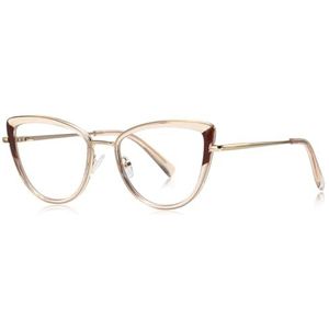 moomoobird Anti-Blue Light Bril voor Vrouwen Metalen Cat Eye Bril Frame TR90 Mode Bril, Lichtbruin goud, Large