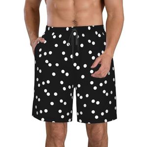 PHTZEZFC Zwart wit polkadots print heren strandshorts zomer shorts met sneldrogende technologie, lichtgewicht en casual, Wit, M