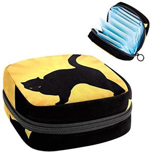 Maandverband Opbergtas, Menstruatie Cup Pouch Tampon Bag, Periode Pads Houder Organizer voor Vrouwen Meisjes, Kat Geel