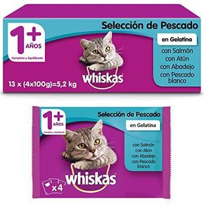 Whiskas Natvoer voor katten, selectie gelei, multipack (13 x 4 zakjes x 100 g)
