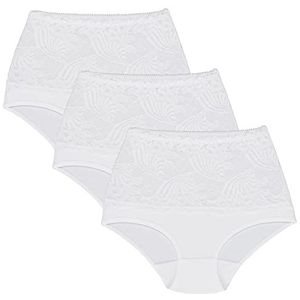 Wolbar Dames Sexy Shapewear-Slips kant korsetslip hoge taille figuurvormende WB207, (3-pack) wit, L