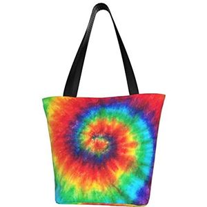 OPSREY Lente Daisy Bloemen Gedrukt Tote Boodschappentas Casual Schoudertas Opbergtas, Tie Dye Hippies, Eén maat