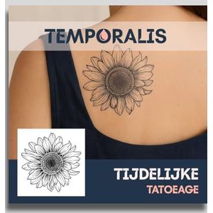 Zonnebloem tattoo – Temporalis® | Tijdelijke tatoeages voor vrouwen & mannen – Nep tattoo vegan & waterbestendig – EU-cosmetica – Blijft 1-2 weken [ Tatoeage Zonnebloem ]