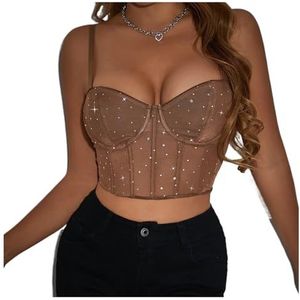 LHSJYG Pailletten BH Pailletten Visgraat Onderdraad Crop Tops Korset Vrouwen Zomer Halter Slanke Overbuste Bustier Lingerie Nachtclub Clubwear, Bruin, L