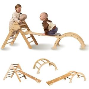 Wood And Hearts Montessori Driehoekige Ramp Arch Climber ladder Slide - educatief speelgoed voor systeem (klein formaat natuurlijk hout