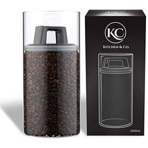 Koffieblik met vacuümdeksel, luchtdichte opslag, mottenbestendig, koffieblik van glas, BPA-vrij, borosilicaatglazen houder, duurzame opslag, 2000 ml