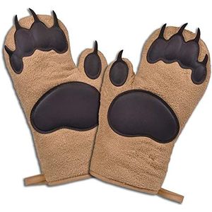 Ovenwanten Bear Hands Leuke keukenhandschoenen met de hittebestendigheid van siliconen en flexibiliteit van katoen koken set van 2 (bruin)