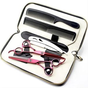 Haarknipschaar, 6 inch rood roestvrij staal uitdunnen knippen kapsalon schaar set