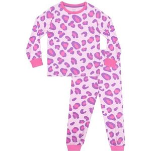 Harry Bear Pyjama met Luipaardprint | Meisjespyjama met Lange Mouwen | Pyjamasets voor Meisjes | Roze 134
