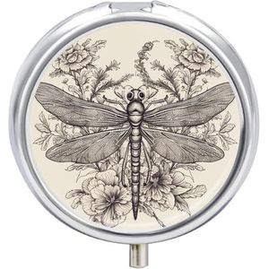 Reizen Pillendoos Pil Case Hand Getrokken Bloemen Dragonfly Draagbare Pil Container Kleine Pillendoos Pil Organizer Pocket Geneeskunde Doos Dagelijkse Pil Dozen Mini Pil Organizer