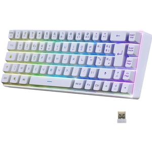 EMPIRE GAMING - K508 Compact draadloos gamingtoetsenbord TKL 65% (AZERTY FR) - via Draadloze/WIFI 2.4G/ Type-C - voor PS4/PS5/PC/Mac - RGB-achtergrondverlichting - 68 toetsen - Wit