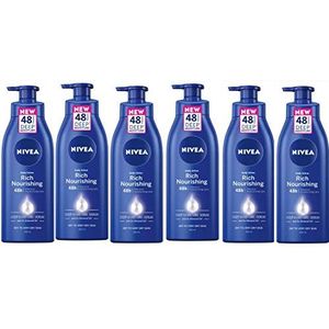 NIVEA Rich Nourishing Body Lotion Pack of 6 (6 x 400 ml), 48hr Replenishing Body Lotion, Intensive Moisturising Cream with Almond Oil, Creamy Hydrating Formula