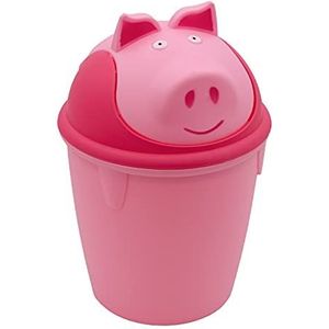 DRULINE 6 liter emmer dieren voor kinderen afvalemmer, prullenbak, prullenmand schommeldeksel, vuilniszakstandaard, afvalcontainer, cosmetica-emmer, kunststof (H x Ø) ca. 34 x 23 cm (roze varken)