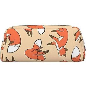 DEHIWI Vele Vossen Potlood Pen Case Waterdichte Lederen Potlood Pouch Reizen Comestic Bag Opbergtas Pen Houder Voor Werk Kantoor Make-up, Zilver, Eén maat