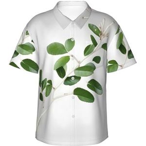 ERSDWRE Wit natuurlijk groen twijgprint heren korte mouw button-down shirts casual zomer strand shirts Hawaiiaanse shirt voor mannen, Zwart, S