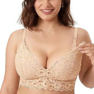 MOMANDA Vrouwen Draad Gratis Licht Gevoerde Moederschap Verpleeging Kant Bra Bralette Beige 70F