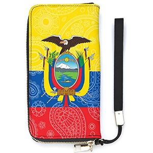 Ecuador Paisley vlag dames PU lederen portemonnee mode clutch lange kaarthouder portemonnee handtas met polsband