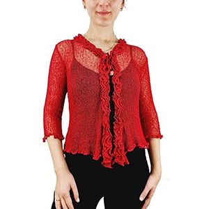 Mimosa Dames Frill Vest Tie Up Gehaakte Stretch Visnet Bolero, Kers Rood, Eén Maat