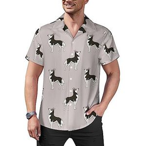 Siberische Husky casual overhemden met knopen voor heren, korte mouwen, Cubaanse kraag, T-shirts, tops, Hawaiiaans T-shirt, M