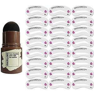 Hairline Shadow Stick for Women, Eyebrow Stamp Waterproof, One Step Brow Stamp Shaping Kit Eyebrow Definer, with 24 Reusable Eyebrow Stencils (Black Brown)