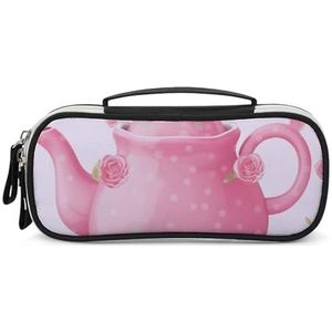 DWTJKMS Theepot Lederen Make-uptas Draagbare Kleine Cosmetische Organizer Waterdichte Toilettassen Borstels Potloden En Reizen Make Up Accessoires