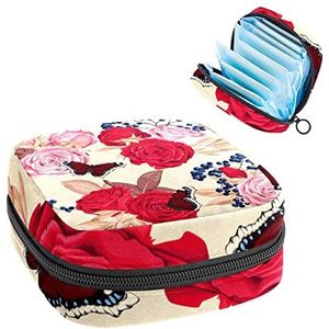 Opbergtas voor maandverband Pads, Menstruatie Cup Pouch, Periode Bag Organizer voor vrouwelijke Pads Tampons, bloem achtergrond