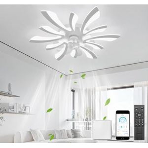 Moderne plafondventilator met verlichting en afstandsbediening DC-plafondventilatoren Stil met lichttimer Omkeerbaar Zomer en winter Led Slaapkamer Keuken-White