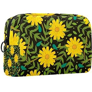 Cosmetische tas voor dames,kleine make-uptas voor portemonnee,Gele bloemen,Cosmetische reistas,make-uptasje