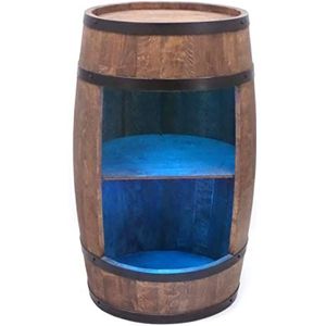 CREATIVE COOPER Wijnrek van hout met LED-verlichting - wijnkast mini bar - alcohol kast man - barkast - vat bar - 80cm hoog - retro deco bar plank - huisbar bar - vatbaar - vatmeubel (wengé)