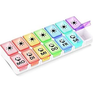 GeekerChip Tablettenbox 7 dagen 2 vakken, pillendoos 7 dagen medicijndoos, 's ochtends 's avonds 14 vakken pillendoos medicijndoseerder (Duitse versie)