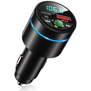 FM-Zender voor Auto Bluetooth 5.3, Mohard All-Metal PD 30W & QC3.0 18W Snelle Autolader, Draadloze FM-radio Autokit Bluetooth-Autoadapter, Ruisonderdrukkende Handsfree-oproep, Hifi-muziek, Ringlicht