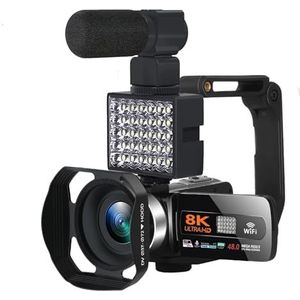 HDR 8K digitale videocamera met nachtzicht, 48MP wifi-webcam en camcorder for livestreaming(With 128GB SD card)