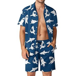 Geweldige witte haai Hawaiiaanse sets voor heren, button-down trainingspak met korte mouwen, strandoutfits, M