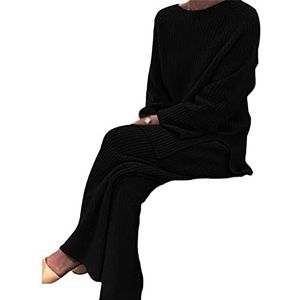 Sawmew Gebreid Pak Damestrui en Broek 2-delige Set Gebreide Trui Vrijetijdspak Gebreide Loungewear Grof Gebreide Tops Top Pak Outfit Warm Huis Pak Herfst Winter Pyjama (Color : Black A, Size : XL)