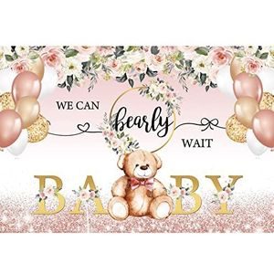 Renaiss 2.2x1.5m Beer Baby Feestje achtergrond We Can Bearly Wait Roze Ballonnen Bloem Fotografie achtergrond pasgeboren meisjes verjaardag partij taart tafeldecoratie Vinyl fotostudio rekwisieten