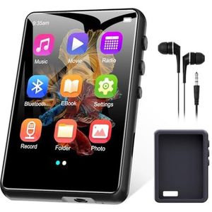 MP3-speler, 64 GB, bluetooth 5.0, 2.4 Full touchscreen, draagbare MP3-speler met luidspreker, spraakopname, FM-radio, line-opname, ondersteuning 128 GB kinderen, MP3-speler (zwart)