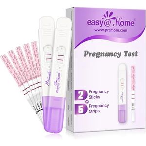 Easy@Home Zwangerschapstest: 2 hCG-teststaafjes & 5 teststrips – Hooggevoelige test 10 mIU/mL voor vroege zwangerschapsdetectie
